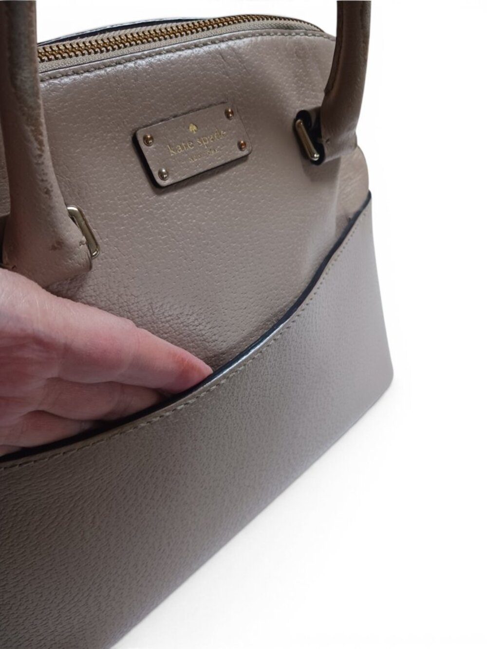 Kate Spade "Grove Street Carli" Pebbled Leather Satchel Crossbody– Warm Beige - Picture 10 of 16